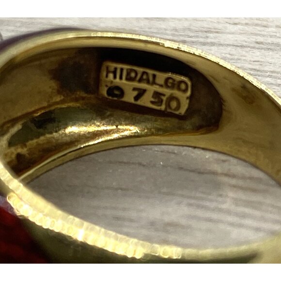 Hidalgo 18K 750 Yellow Gold Diamond Enamel Ring Size 6.5 - Picture 5 of 10